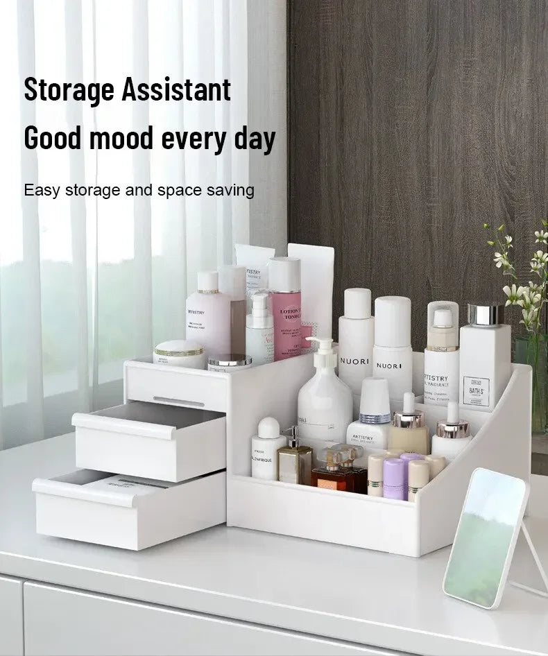 Boîte Rangement Maquillage Rose Tiroir Plastique – Étagère Bureau & Coiffeuse | Organisateur Cosmétiques Desktop