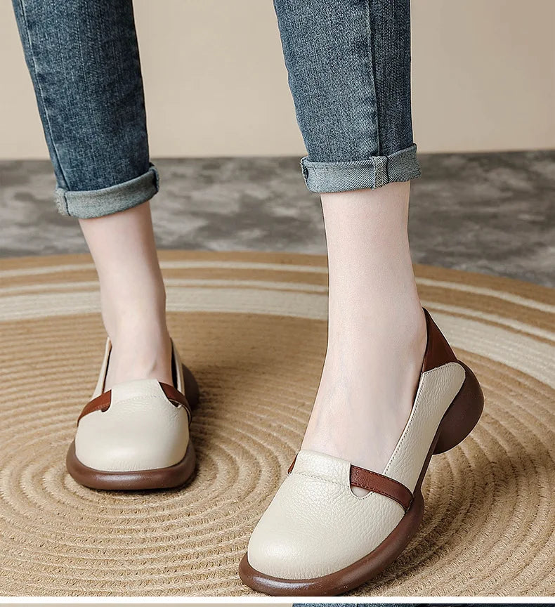 Mocassins Cuir Véritable Vintage Slip-on Femme – Bout Rond Luxe Conduite Loafers Automne