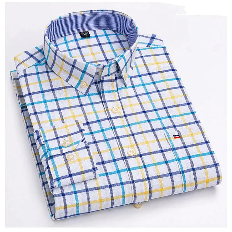 Chemise Homme Oxford Coton Manches Longues Carreaux Couleur Unie Business Casual Respirante Confortable Grande Taille 6XL 7XL Printemps Automne – Chemise Business Premium Toutes Saisons | Mode Homme Premium