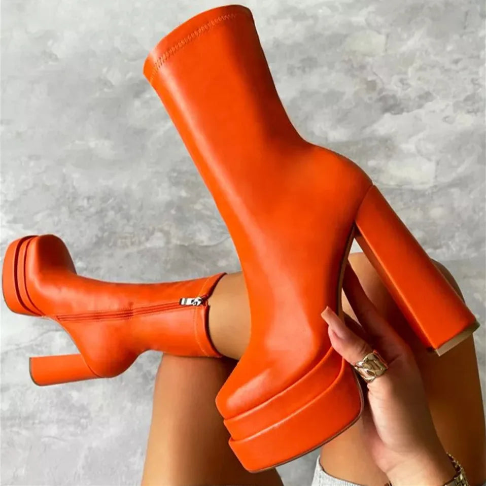 Bottines Chunky Punk Zip Plateforme Femme 2024 – Talon Haut Sexy Élastique Hiver