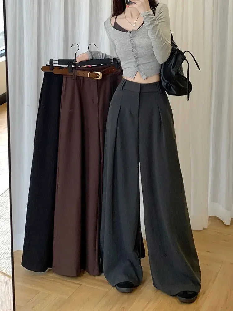 Damenhose Weit Hohe Taille Einfarbig Elegant Minimalistisch Büro-Stil Ulzzang – Casual Chic | Frühling Herbst