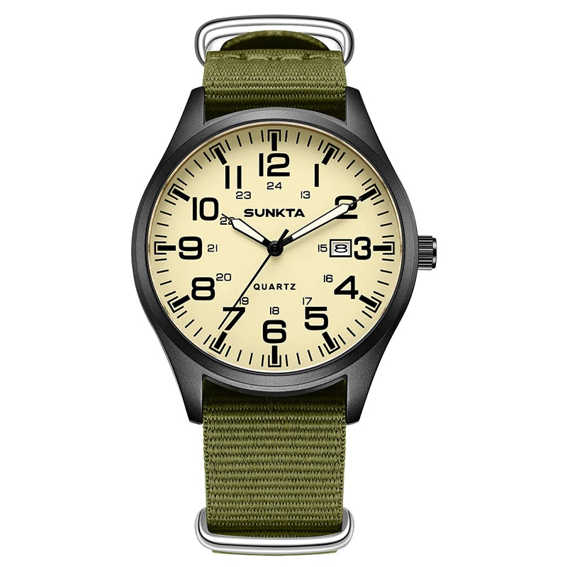 Montre Homme SUNKTA Militaire Sport Luxe Quartz Date Nylon Cuir Lumineux Étanche – Fashion Tendance