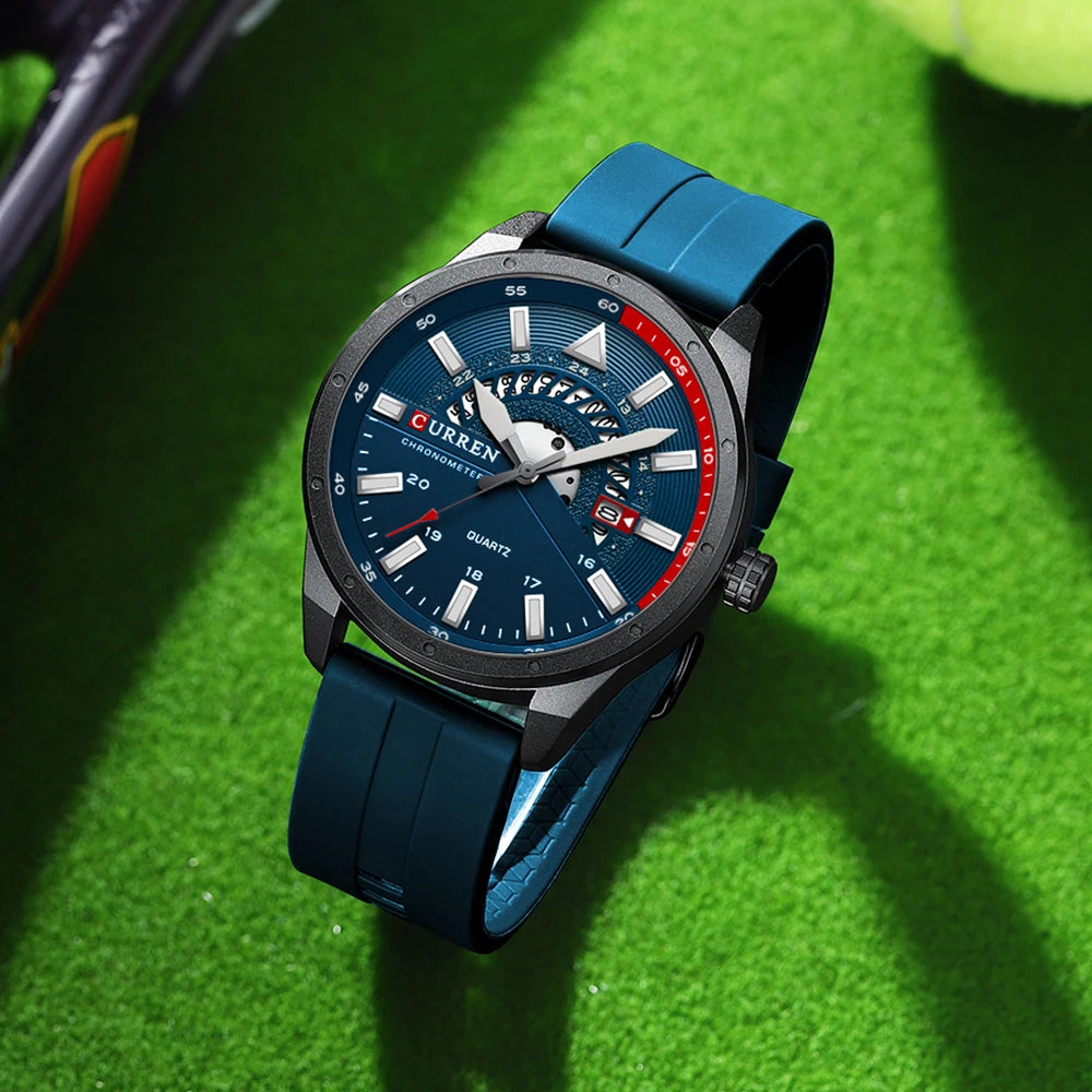 Montre Homme CURREN 8421 Quartz Fashion Calendrier Étanche Bracelet Silicone Sport Casual Business Élégante | Montre CURREN 8421 Quartz Sport Premium