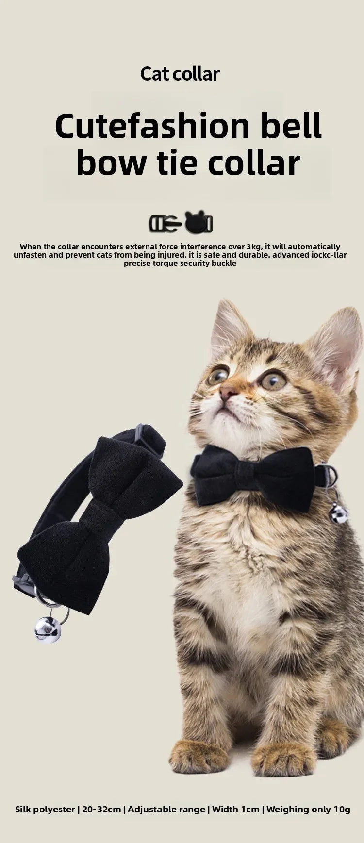 Collier Chat Nœud Papillon Sécurité – Clochette Anti-Étranglement Puppy Chaton Adorable