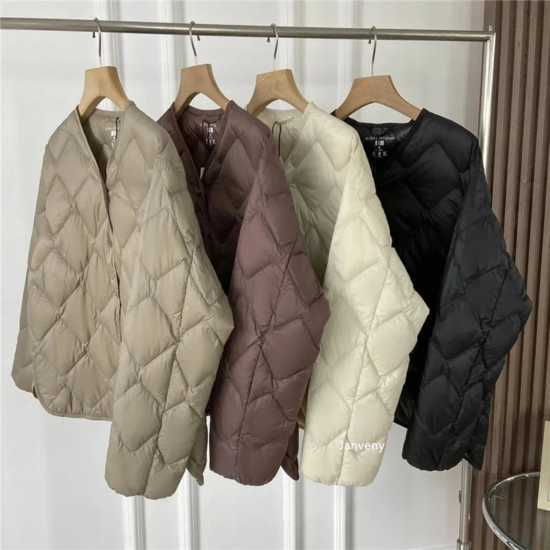 Ultraleichte Kragenlose Daunenjacke 90% Entendaunen Damen - Freizeit-Mantel Herbst Winter | Janveny