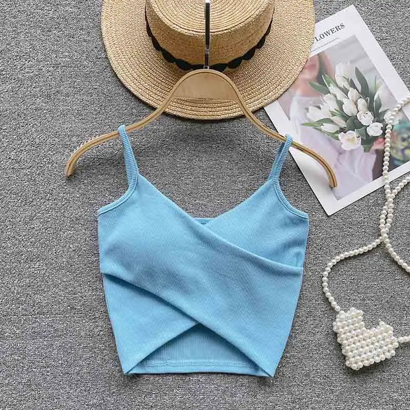 Caraco Femme Bretelles Irrégulières Uni Slim Chic Y2K – Top Sport Élégant Casual & Tendance