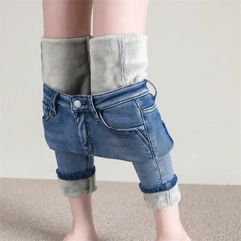 Jean Femme Thermique Skinny Taille Haute Chaud Polaire Stretch Denim – Pantalon Crayon Hiver Neige Confortable | Mode