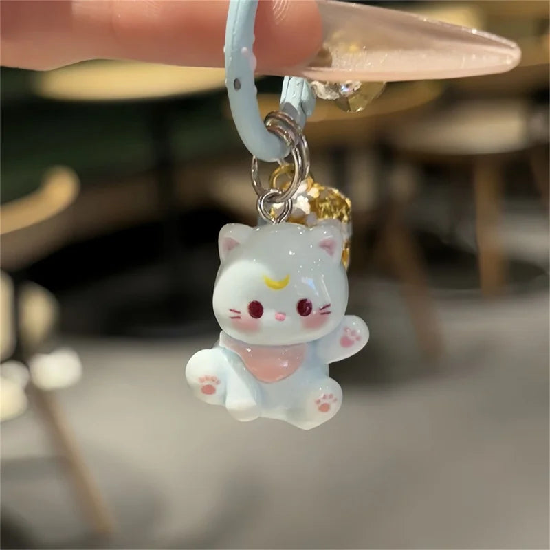 Porte-Clés Chaton Résine Clochette Kawaii – Lot 1 ou 3 pcs | 6 Couleurs au Choix | Pendentif Sac & Cadeau Femme Mignon & Original