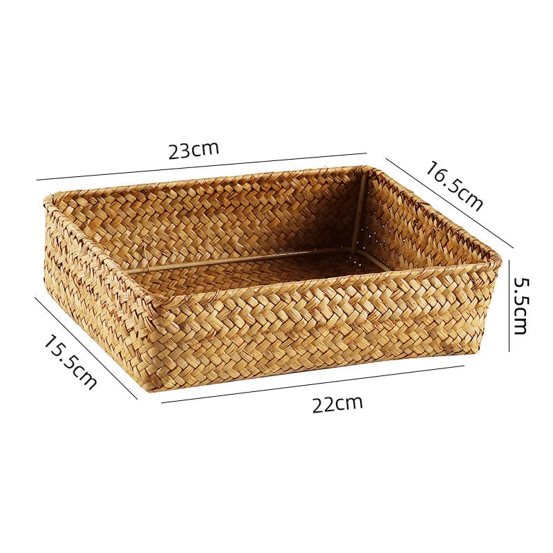Panier Tressé Algues Rangement Bureau & Salon – Skincare, Télécommande, Clés & Cosmétiques | Déco Naturelle
