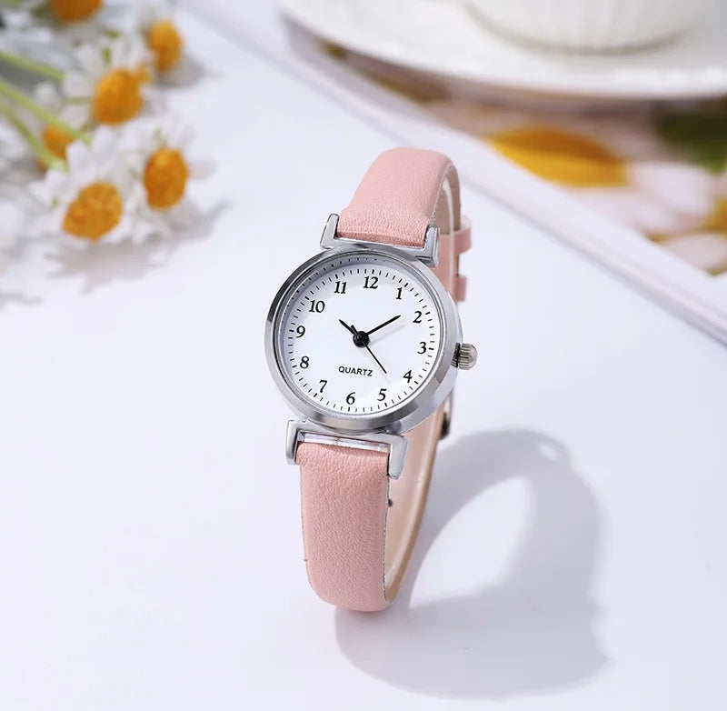 Montre Femme Simple Ronde Quartz Bracelet Cuir – Élégante Minimaliste Cadeau