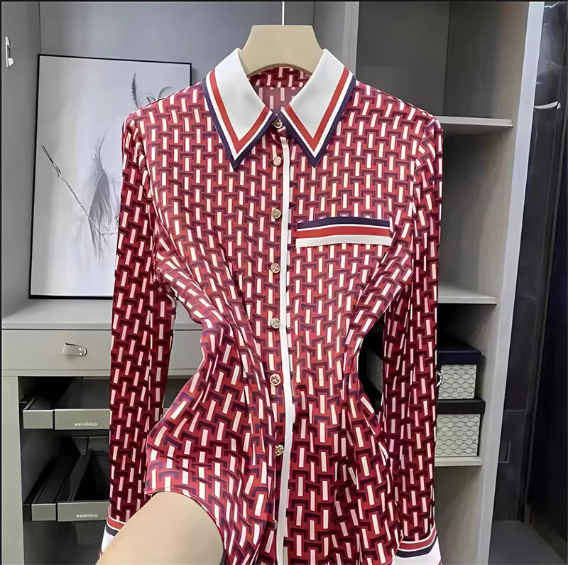 Chemisier Femme Vintage Imprimé Luxe Manches Longues Slim Élégant – Blouse Casual Chic | Automne S-3XL