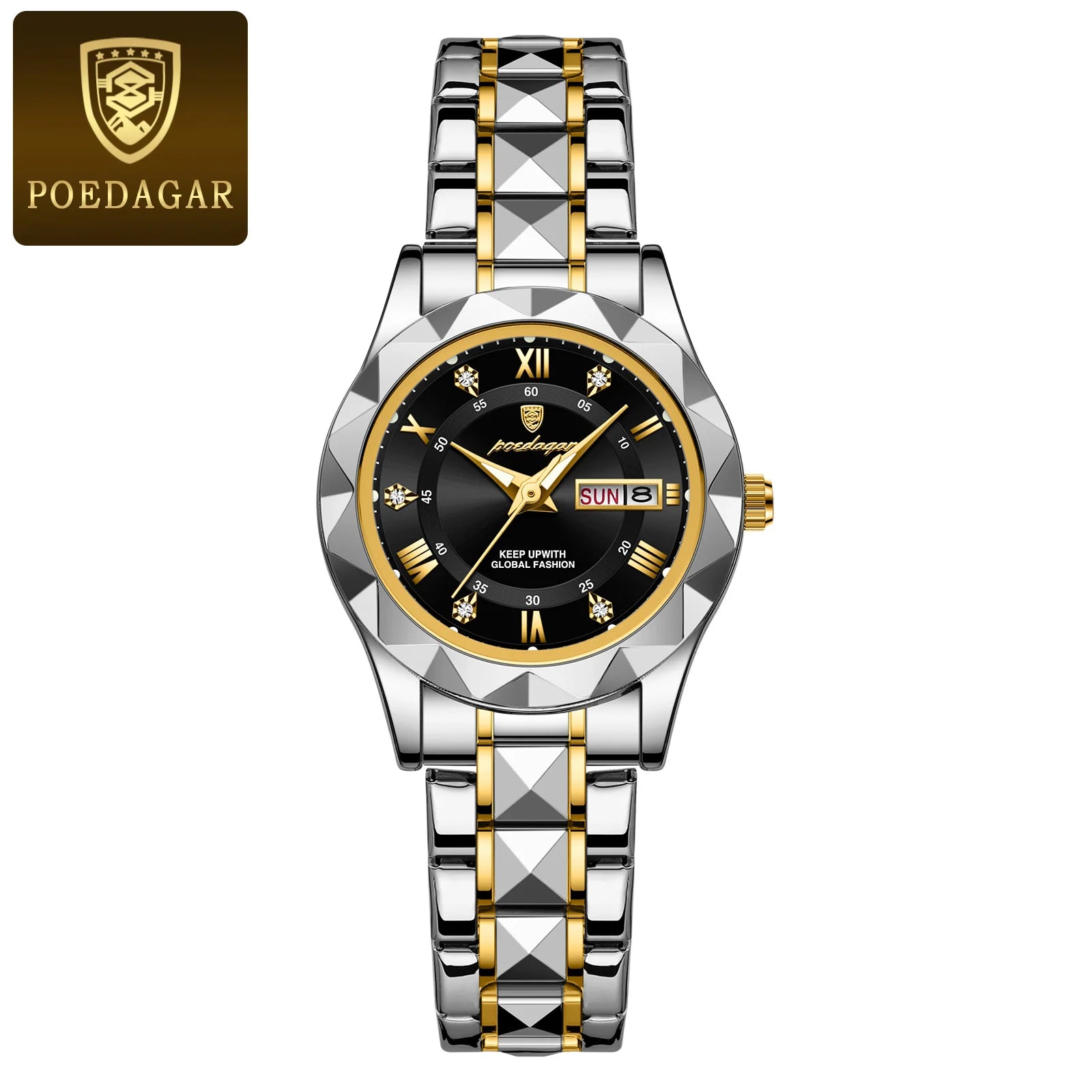Montre Femme POEDAGAR Élégante Luxe Quartz – Lumineuse Étanche Semaine Date Acier Fashion
