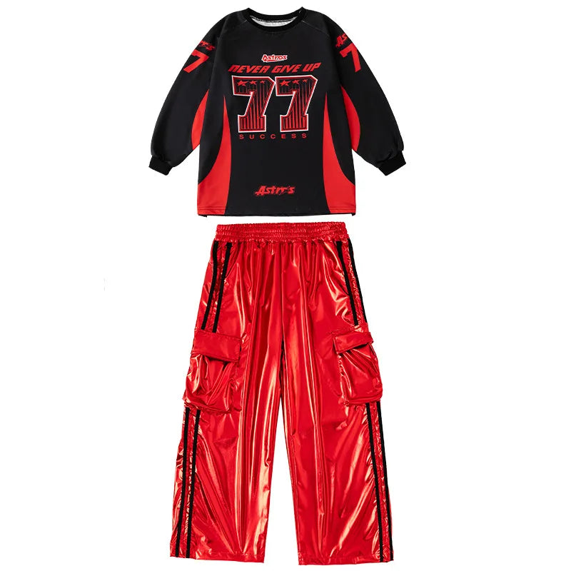 Hip Hop Street Dance K-Pop Kinder-Set – Glitzerweste Cargo für Mädchen Jungen Jazz