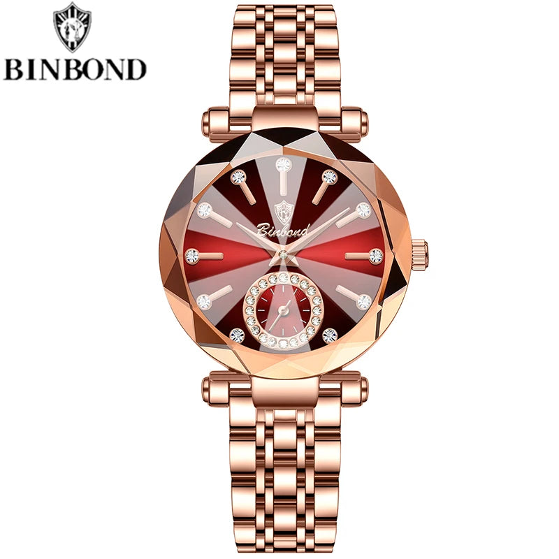 Montre Femme Luxe BINBOND Diamant Cœur de l'Océan Quartz – Lumineuse Étanche Élégante