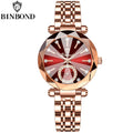 Montre Femme Luxe BINBOND Diamant Cœur de l'Océan Quartz – Lumineuse Étanche Élégante