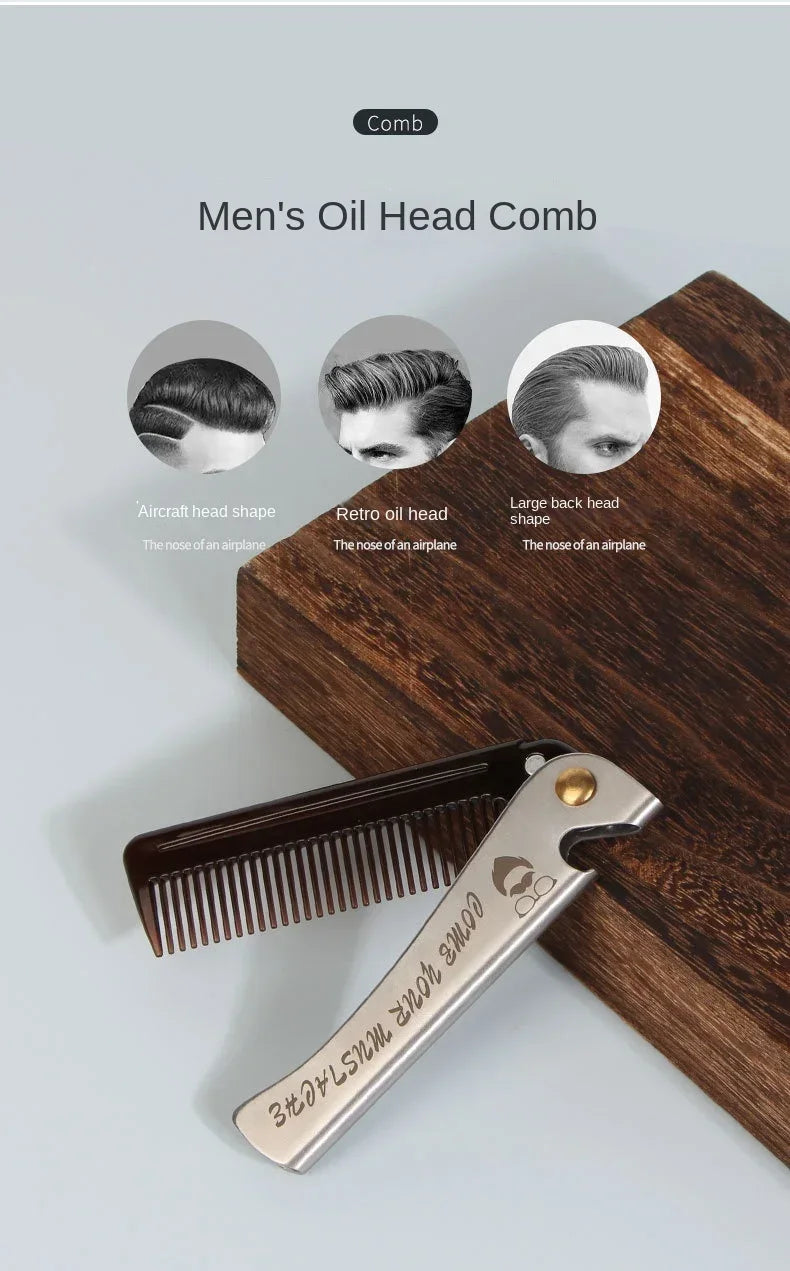 Peigne Pliable Barbe Moustache Massage – Brosse Cheveux Pocket Clip Fait Main Unisexe
