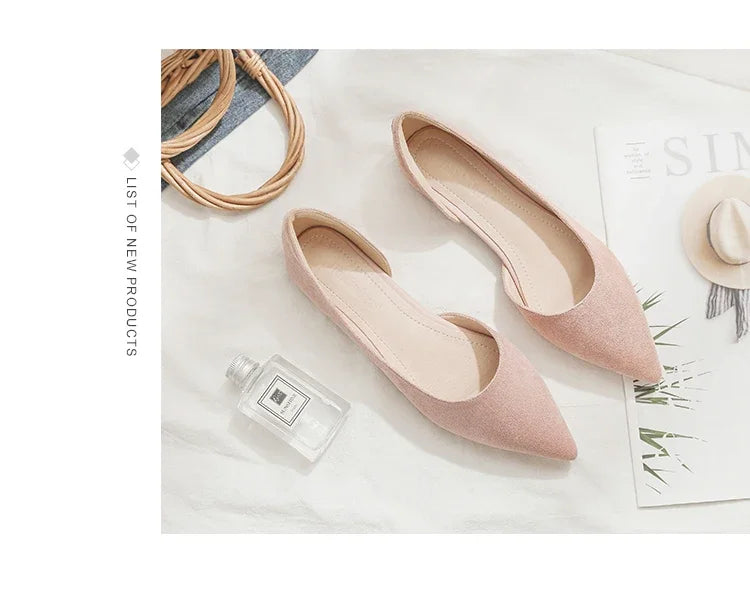 Ballerines Bout Pointu Flock Slip-on 2025 – Talon Plat Couleur Unie Tailles 31 à 46