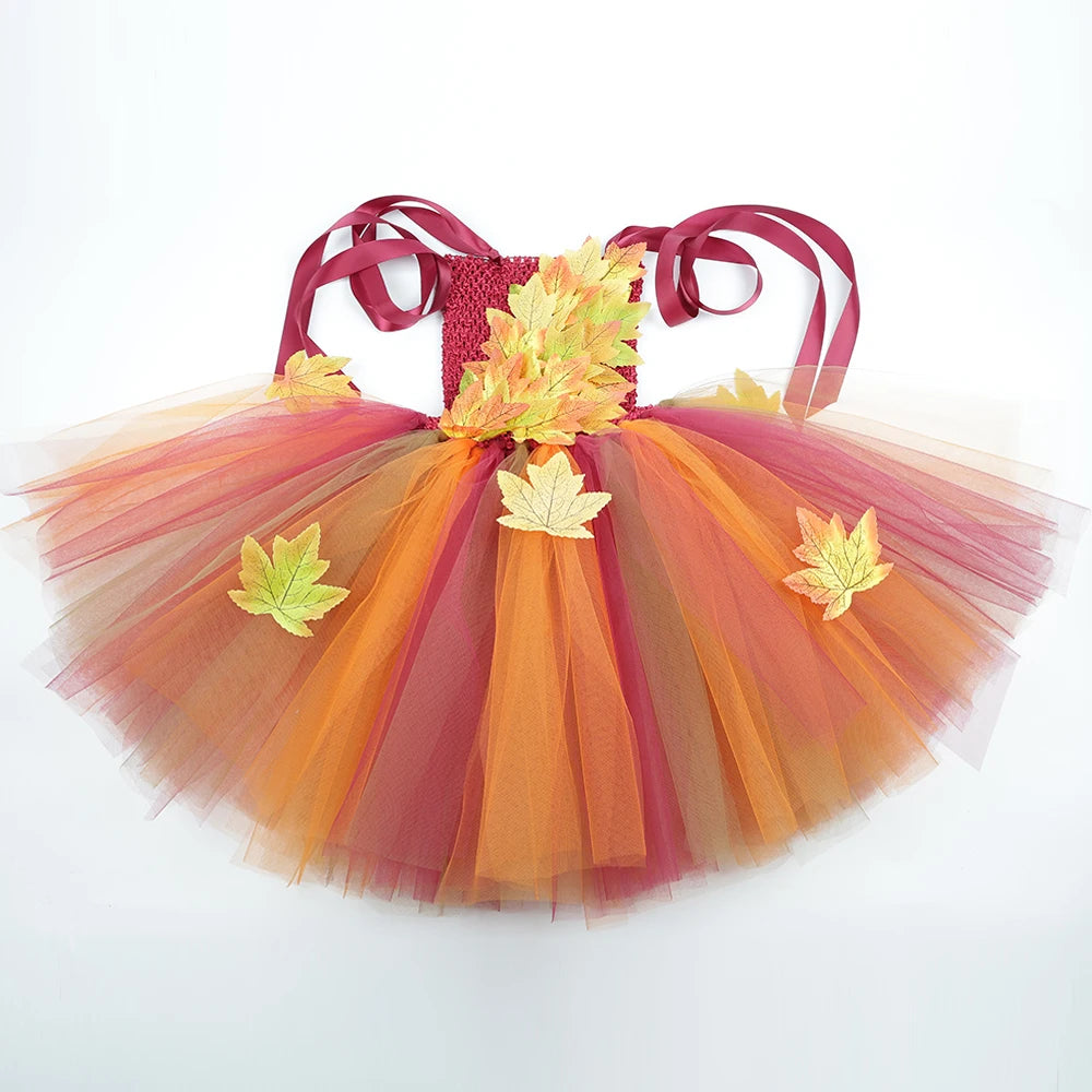 Déguisement Fée des Forêts Fille – Robe Elfe Princesse Feuilles d'Automne avec Ailes Halloween Noël