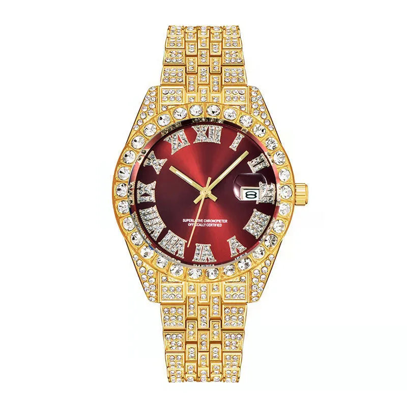 Montre Homme Hip Hop Diamant Fashion Bracelet Alliage Dorée Luxe Date Quartz Tendance Streetwear Bling | Montre Hip Hop Diamant Dorée Premium