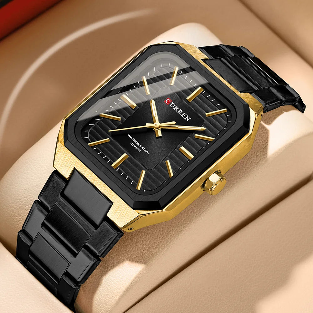 Montre Homme CURREN Vintage Rectangle Acier Inoxydable Quartz Lumineux Étanche – Style Rétro Chic