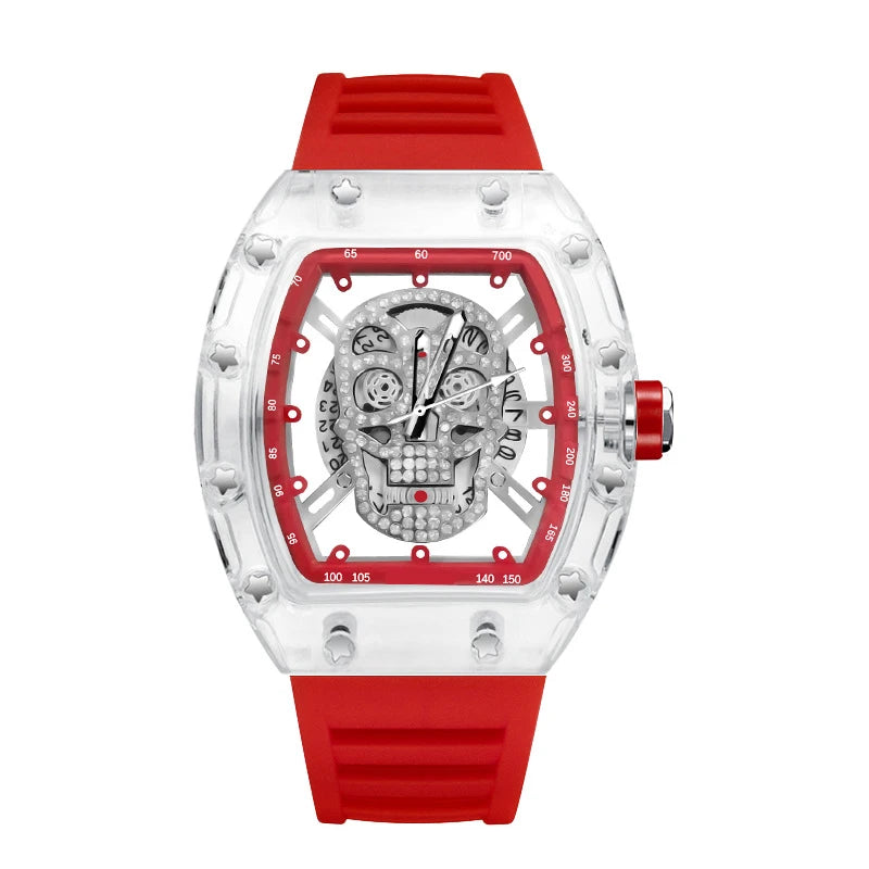 Montre Homme Skull Tête de Mort Automatique Transparente – Quartz Luxe Waterproof Fashion