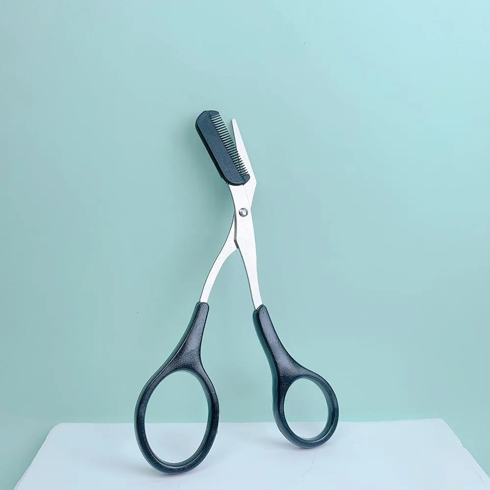 Ciseaux Sourcils Inox avec Peigne Intégré – Taille Précise & Sourcils Parfaits | Rose, Blanc & Noir | Outil Beauté Grooming