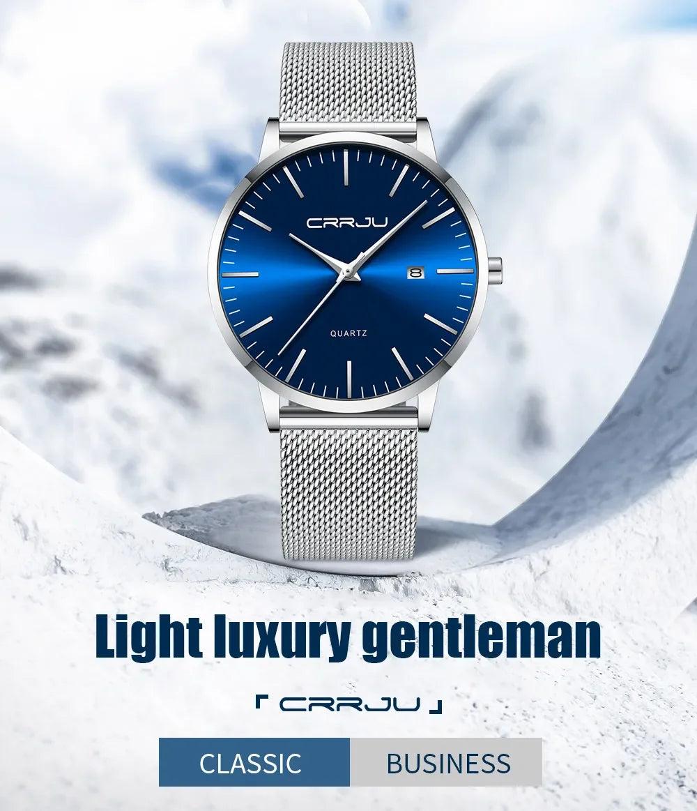 Montre Homme Acier 40mm Ultra-Slim 7mm Maille Métallique – Automatique Minimaliste Classique