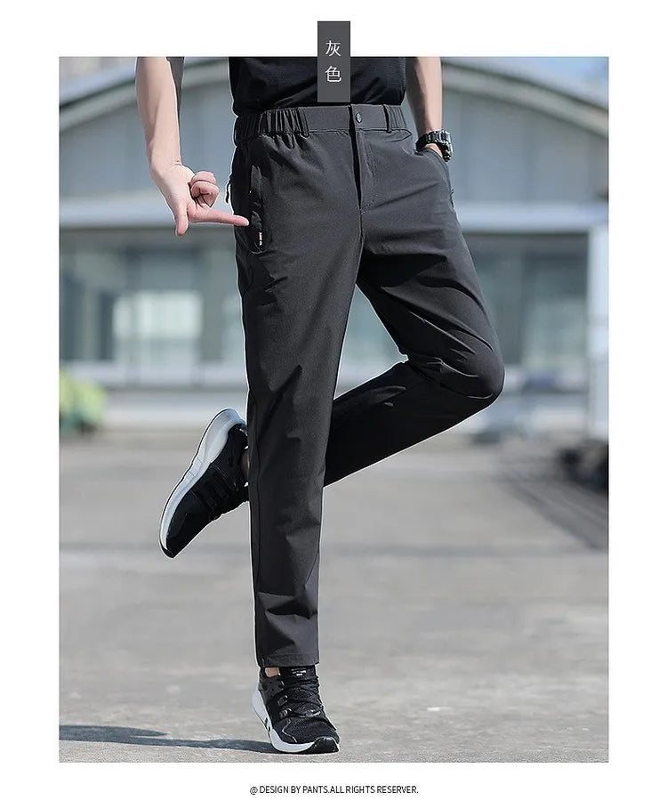 Pantalon Homme Grande Taille Soie de Glace Stretch Respirant Jambe Droite Séchage Rapide Élastique Été Confortable Léger Noir Jusqu'à 6XL – Pantalon Premium Grande Taille Soie de Glace Stretch Été | Mode Homme Grande Taille Premium