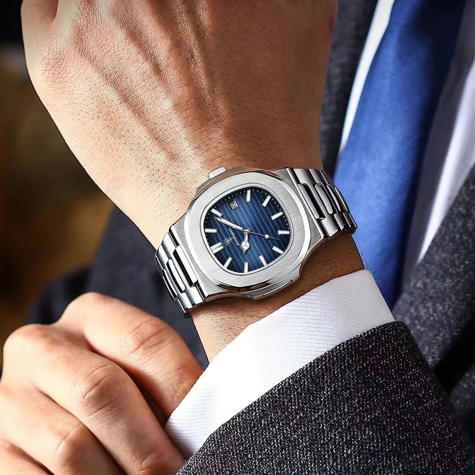Montre Homme POEDAGAR Carré Luxe Quartz – Acier Lumineux Étanche Date Sport Business