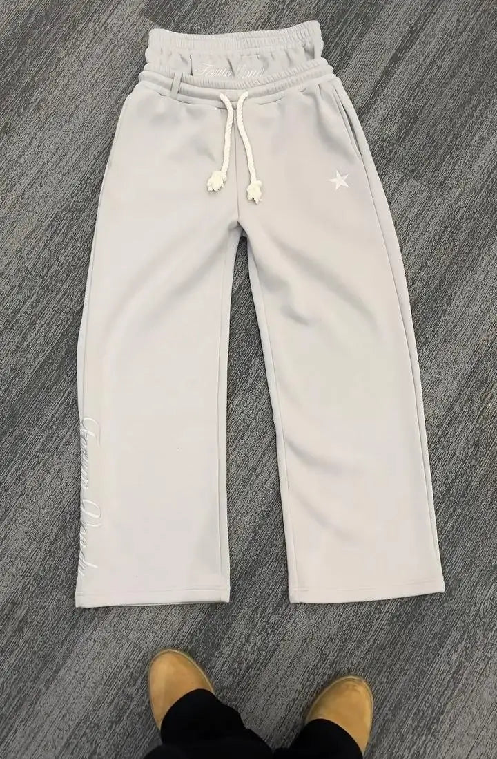 Jogging Harajuku Loose Double Taille Y2K Américain Couleur Unie Broderie Lettres Hip Hop Cordon Casual – Streetwear Unisexe | Mode Tendance