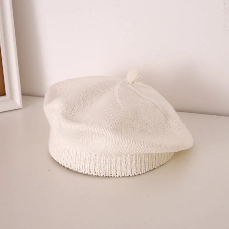 Béret Tricoté Enfant Couleur Unie – Bonnet Peintre Chaud Automne Hiver Fille Garçon Tendance