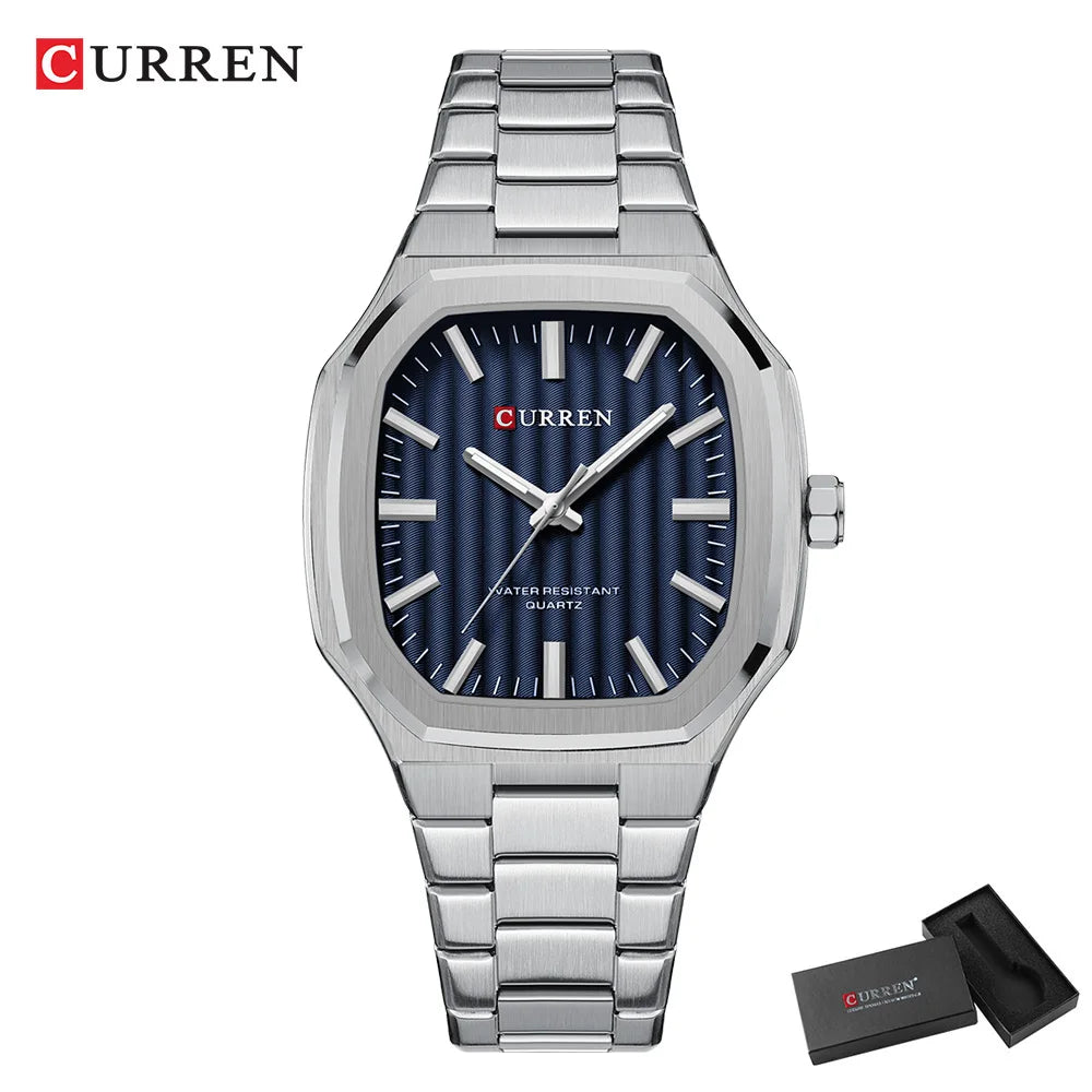 Montre Homme CURREN Business Carré Quartz – Acier Inoxydable Lumineux Étanche Classique