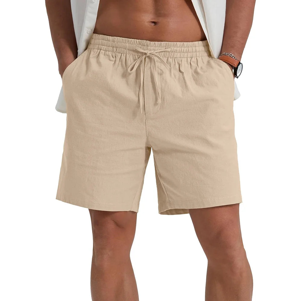 Short Homme Coton Lin Léger Respirant Casual Été Style Simple Quotidien Confortable Frais Intemporel – Short Premium Coton Lin Été | Mode Homme Casual Été Premium