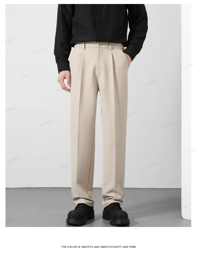 Pantalon Homme Casual Business Style Coréen Taille Élastique – Noir Marron Gris Kaki Grande Taille S-4XL Automne | Mode Homme Élégant
