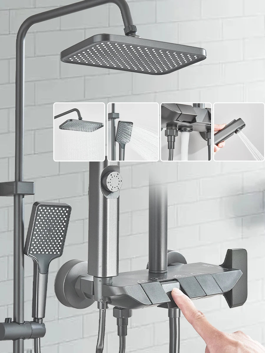 Ensemble Douche Blanc 4 Voies Style Piano – Pluie, Affichage Digital Optionnel & Bidet | Système Douche Complet