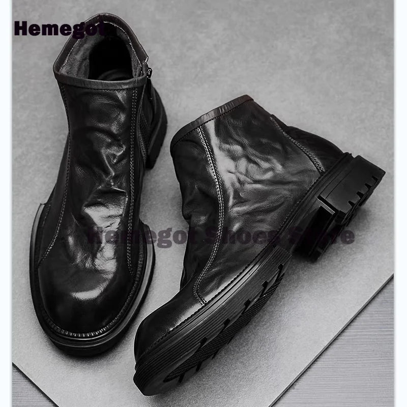 Boots Chelsea High-Top Semelle Épaisse Zipper Homme – Cuir Respirant Tendance Fashion