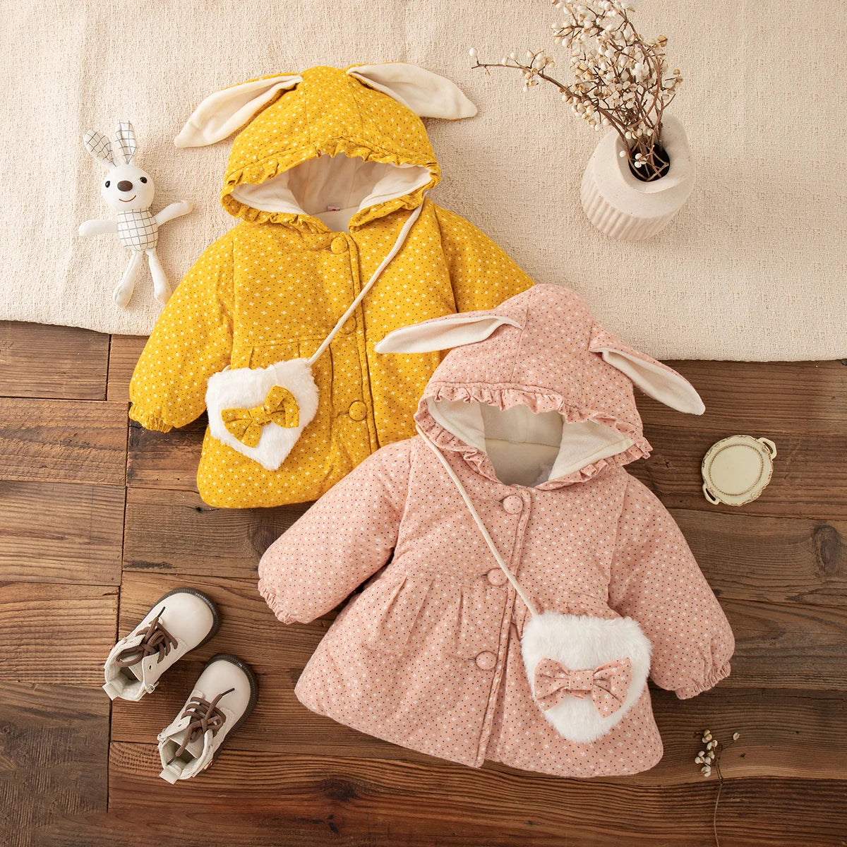 Veste Bébé Fille Hiver à Capuche – Manteau Chaud Épais Mignon 9 Mois à 3 Ans