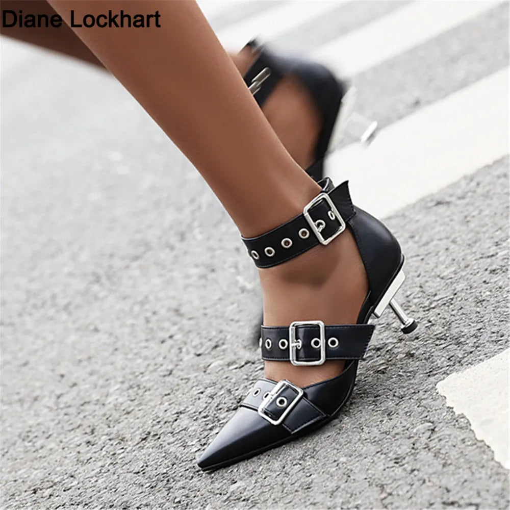 Sandales Gladiateur Talon Fin Ankle Strap Femme 2025 – Bout Pointu Boucle Fête Printemps