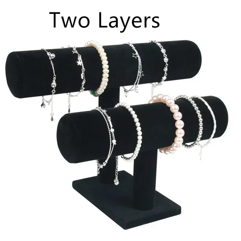 Présentoir Bijoux & Montres Vintage Cuir PU / Velours – Support T-Bar Bracelets & Chaînes | Organisateur Vitrine Boutique & Maison Premium