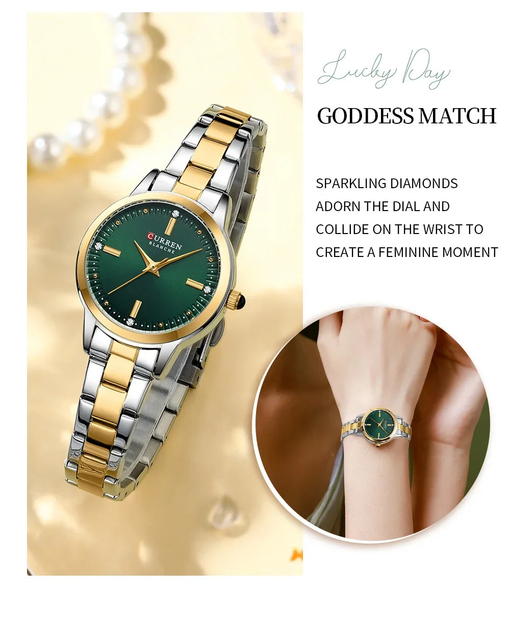 Montre Femme Luxe CURREN Dorée Quartz Acier Inoxydable – Étanche Élégante Minimaliste