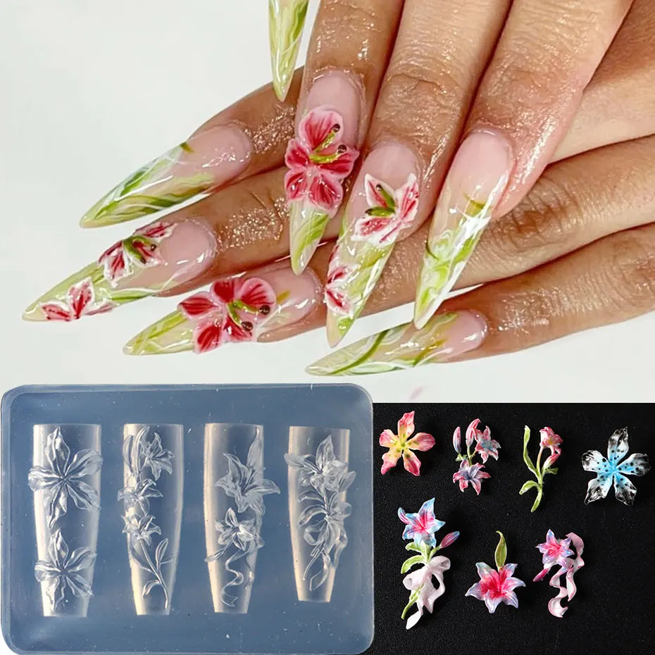 3D-Nailartform „Elegante Lilie“ – Blumen-Stamping im koreanischen Frühlings-Sommer-Stil