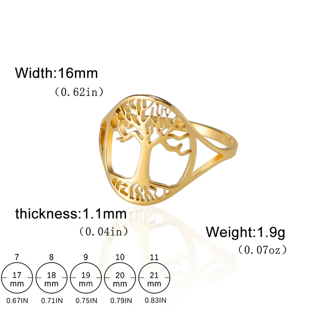 Bague Arbre de Vie Acier Inoxydable Argenté – Symbole Nature & Spiritualité | Bijou Unisexe Couple & Mariage | Cadeau Intemporel