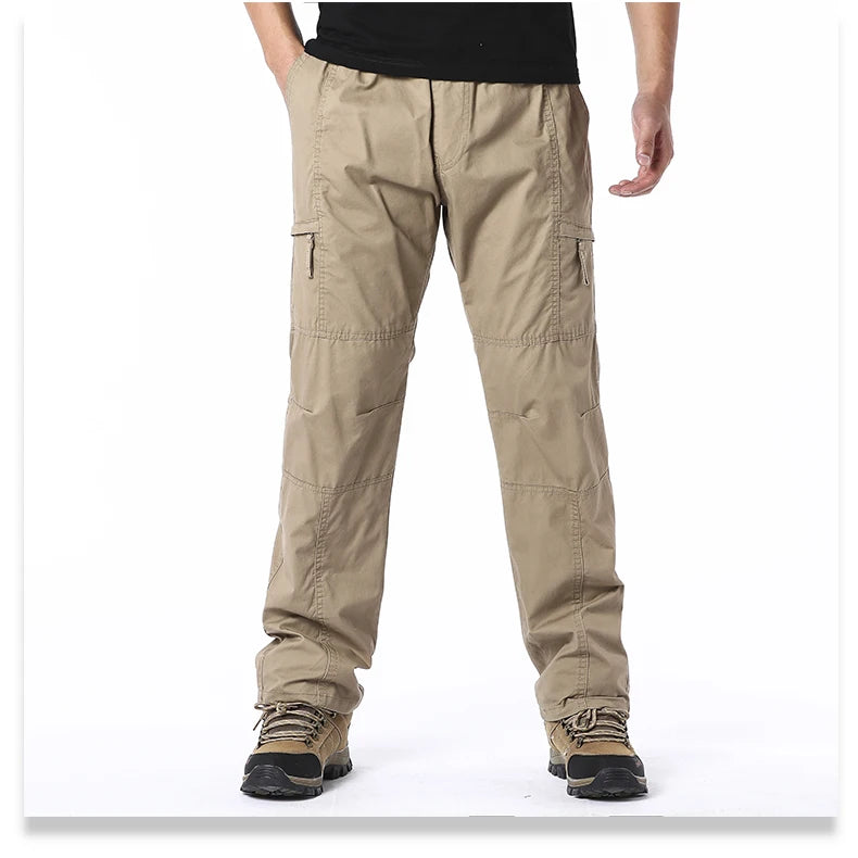 Pantalon Cargo Homme Coton Haute Qualité Multi-Poches Taille Élastique Loose – Casual Outdoor Camping Randonnée Travail Printemps Automne | Mode Homme Tactique