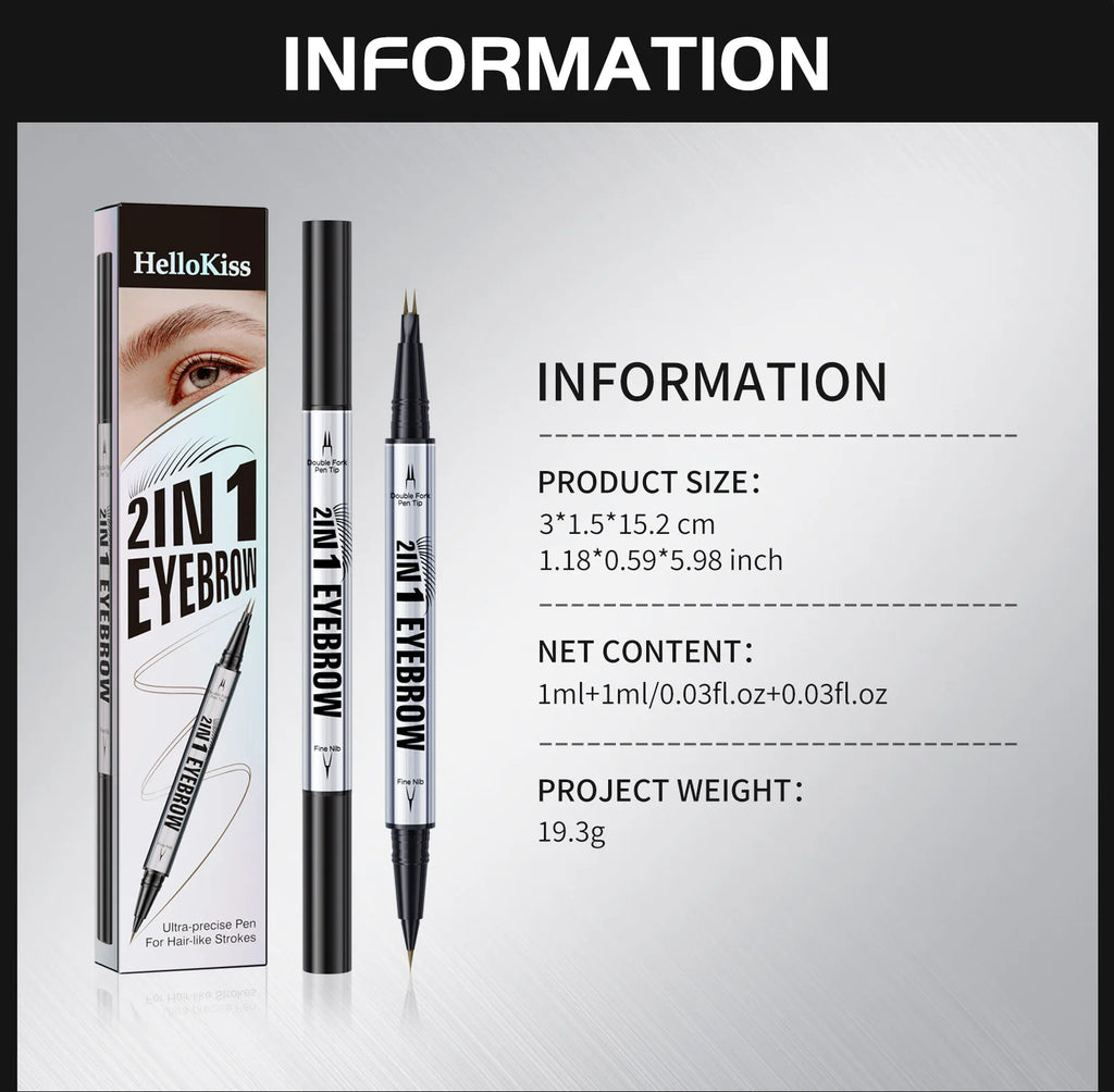 Crayon Sourcils Double Embout Waterproof – Liquide Courbé 2-en-1 Fourchette & Pinceau Précis | Maquillage Sourcils Longue Tenue
