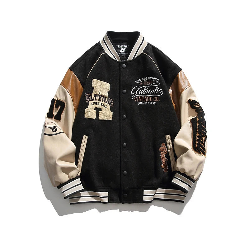 Veste Teddy Homme Baseball Casual Broderie Bicolore Coupe-Vent Automne Outdoor – Blouson Universitaire Streetwear Tendance | Mode Homme Premium