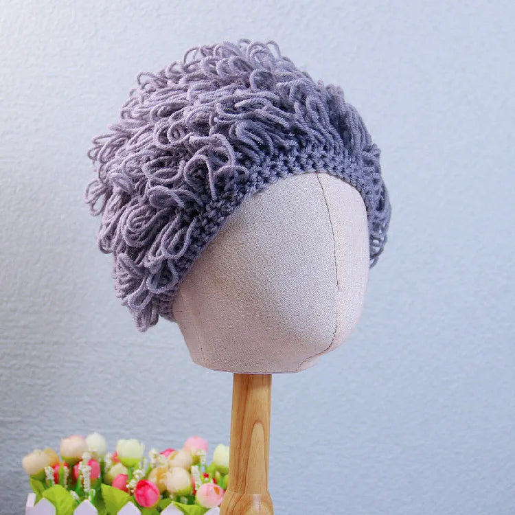 Bonnet Perruque Bouclée Enfant Funny – Chapeau Tricoté Hiver Garçon Fille Accessoire Rigolo
