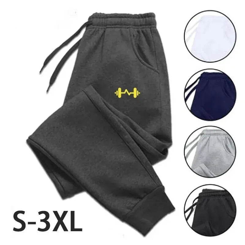 Jogging Homme Imprimé Haltère Fleece Chaud Automne Hiver Pantalon Casual Cordon Ajustable Streetwear Fitness Sport Tendance – Sweatpant Premium Gym | Mode Homme Sport Premium