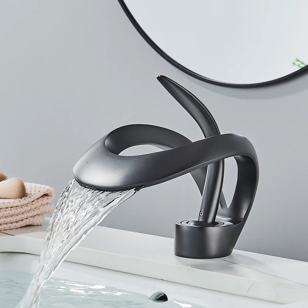 Black Brass New-Style Basin Faucet Bathroom Mixer Tap Hot Cold Water Deck Mounted Gold Luxury Sink Faucet