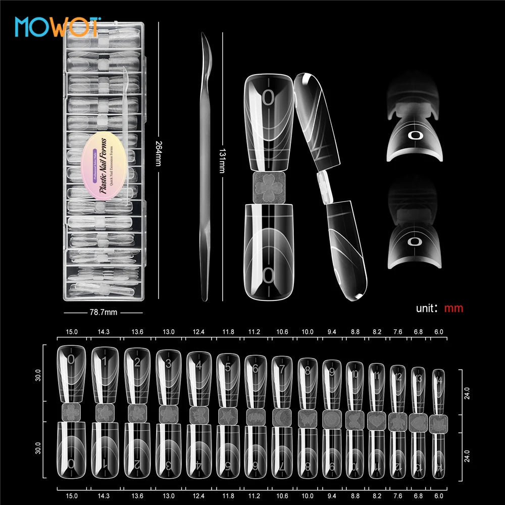 MOWOT Nail Dual Forms 75pcs Coffin Acrylic – Moules Gel Poly 15 Tailles Extension French