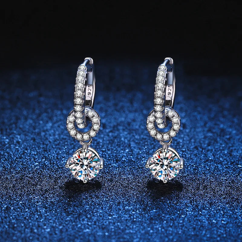 Boucles d'Oreilles Pendantes Moissanite Argent 925 — Bijou Luxe Mariage Anniversaire